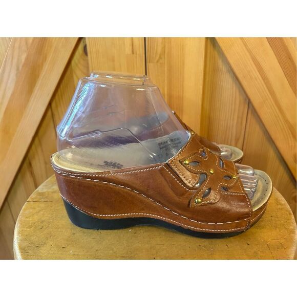 Spring Step Ankita Leather Slide Wedge US 6.5-7 Sandals Shoes Butterfly - Picture 1 of 8